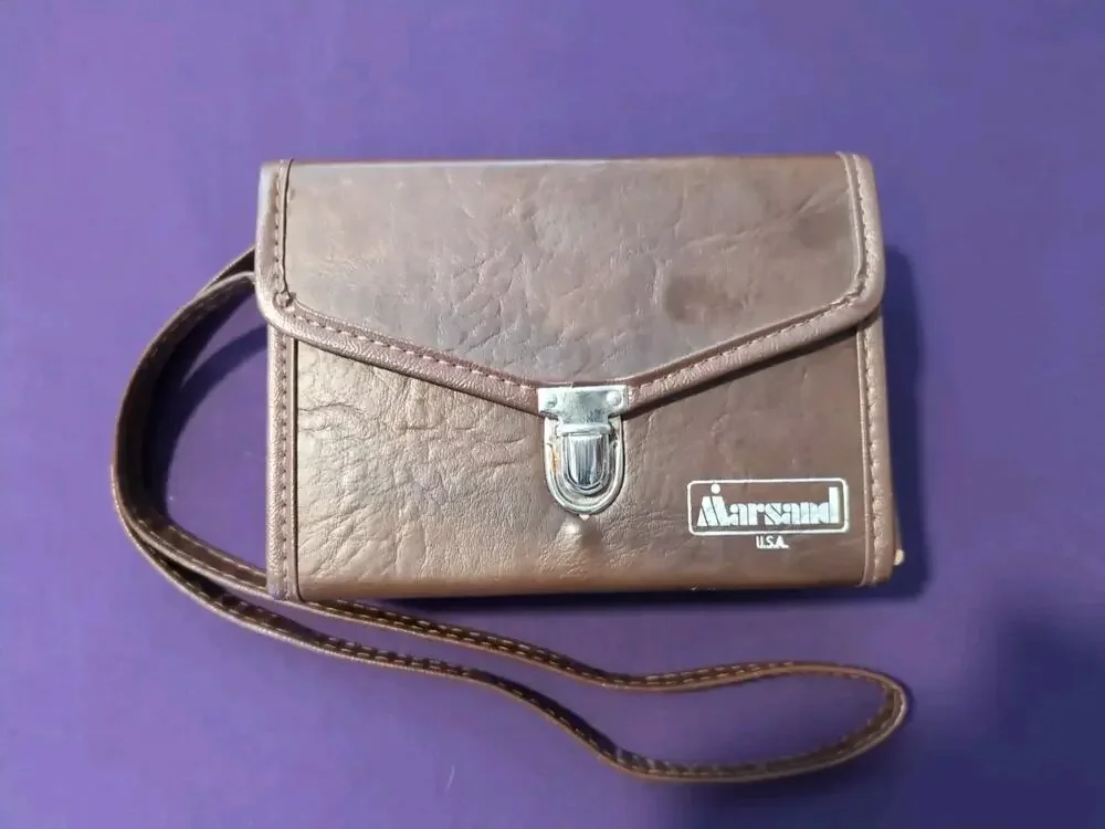 VINTAGE MARSAND CAMERA BAG BROWN W/Strap Hard Shell Black Lined Interior 7x5x3